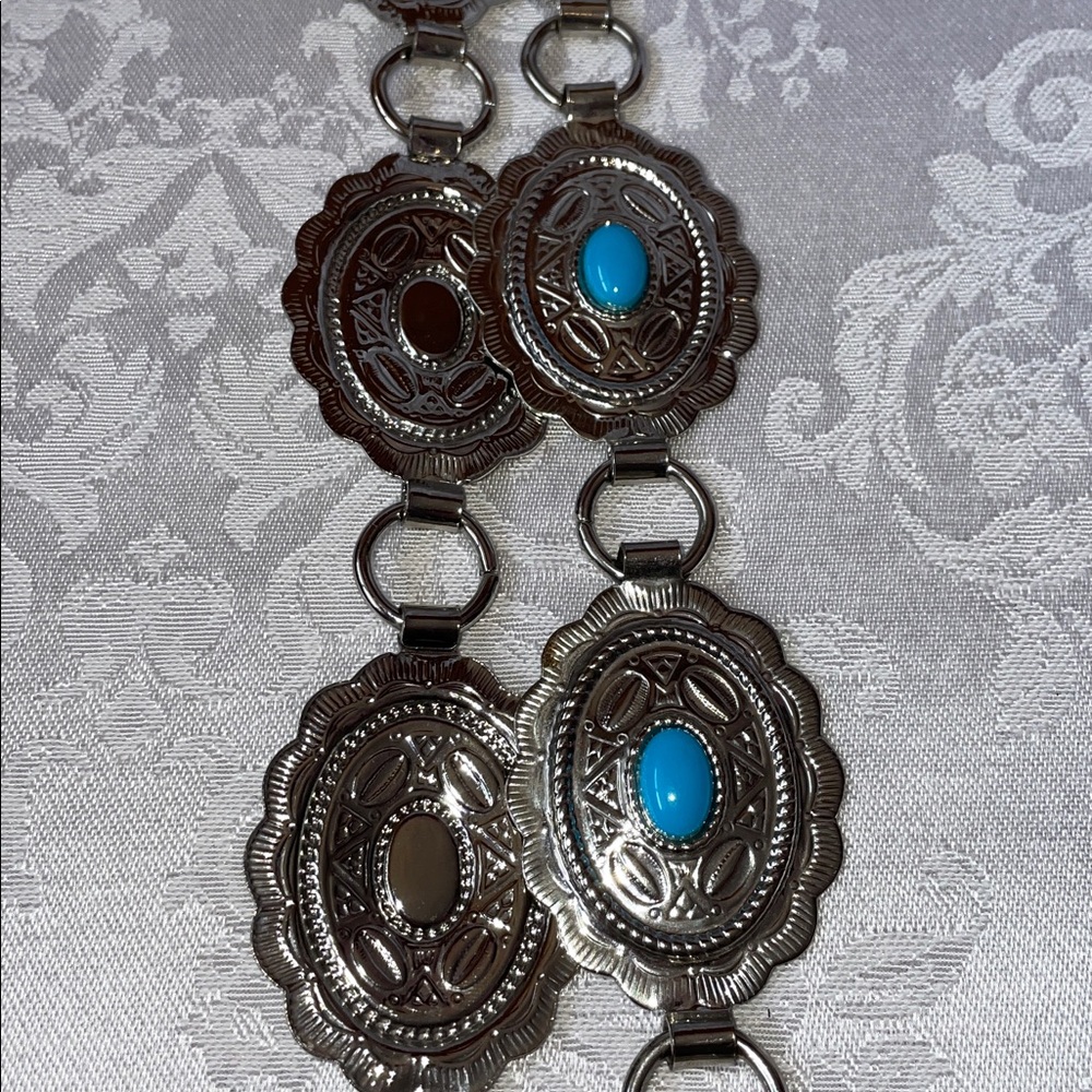 Vintage Concho Silver & Turquoise Belt. 32” length - Picture 4 of 6